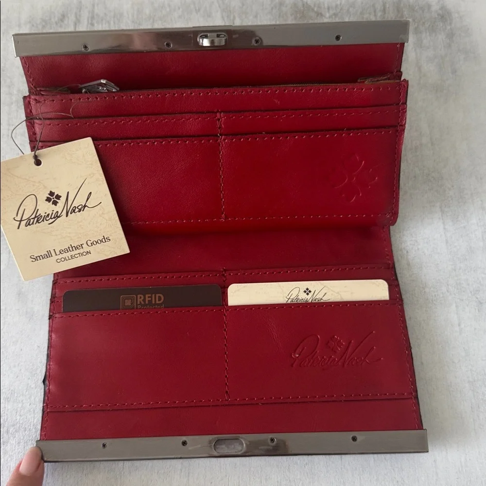 Patricia Nash Wallet Framed Tooled  Cauchy Lava Red